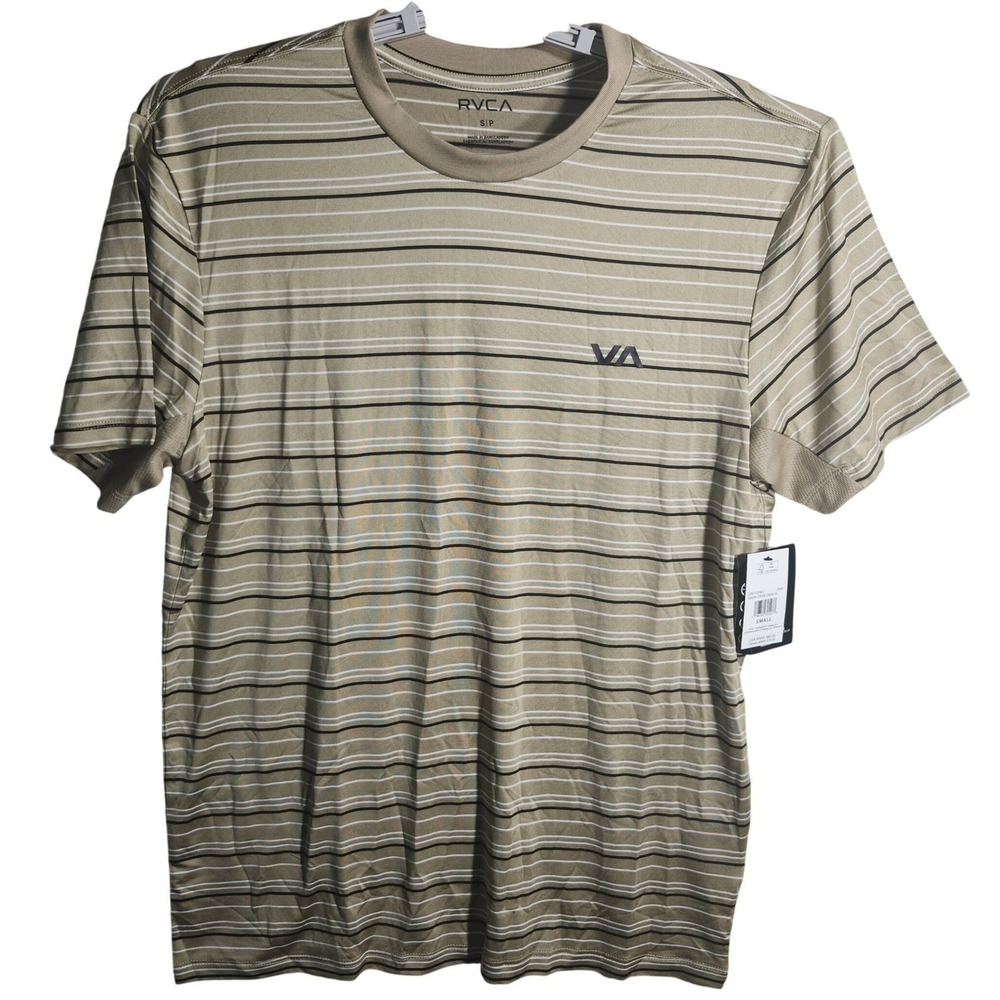 RVCA Sweep Stripe Crew SS Shirt Mens‎ Small Tan Black White Logo